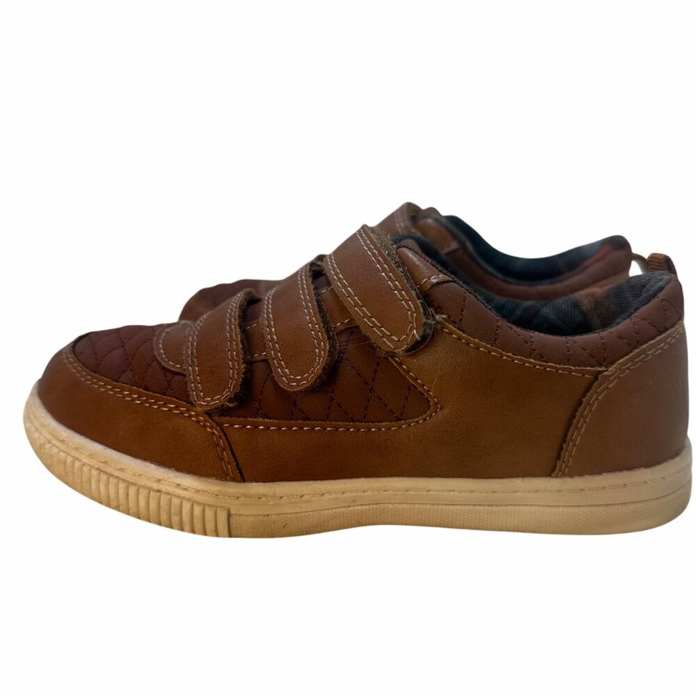 OshKosh BGosh Kids Brown Leather Quilted Sneakers Hook Loops Straps Size1 Plaid - Picture 5 of 10